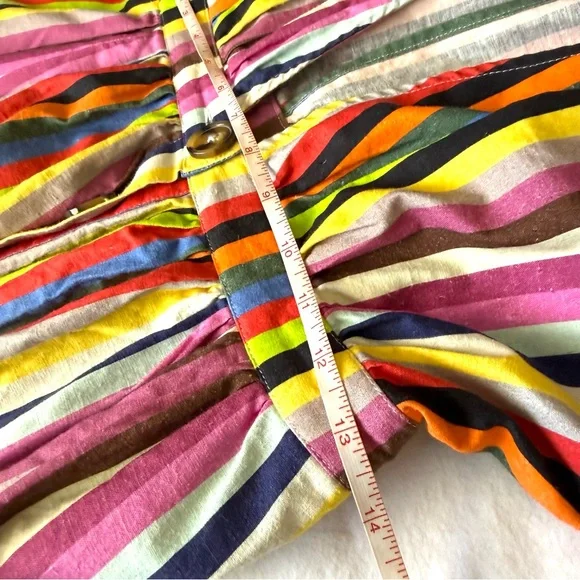 LPA NWOT Shirred Button Up Linen Dress Rainbow Strip Midi Boho Sleeveless Sz S - Picture 13 of 14